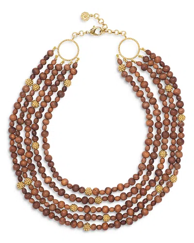 Capucine De Wulf Earth Goddess Teak Beaded Multi Row Statement Necklace, 18-20 In Brown/gold