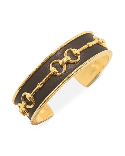Capucine De Wulf Equestrian Snaffle Bit Cuff Bracelet In 18k Gold Plated In Brown/gold