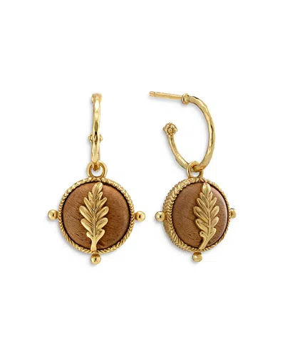 Capucine De Wulf Forest Walk Oak Leaf Teak Double Sided Charm Hoop Earrings In Brown/gold