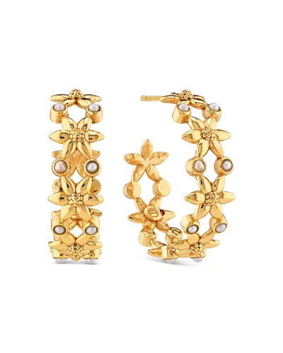 Capucine De Wulf Jasmine Imitation Pearl Flower Hoop Earrings In Gold