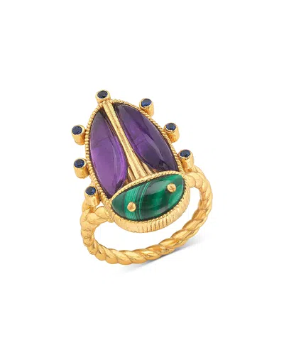 Capucine De Wulf Malachite & Amethyst Scarab Grande Ring In Pattern