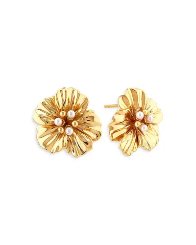 Capucine De Wulf Meadow Nasturtium Imitation Pearl Flower Stud Earrings In Gold