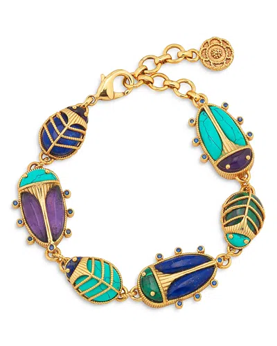 Capucine De Wulf Multi Gemstone Scarab Family Link Bracelet In Gold