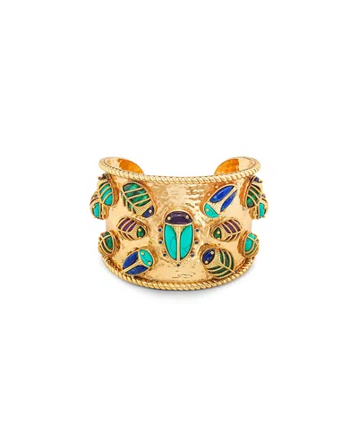 Capucine De Wulf Multi Gemstone Scarab Family Reunion Cuff Bracelet In Gold