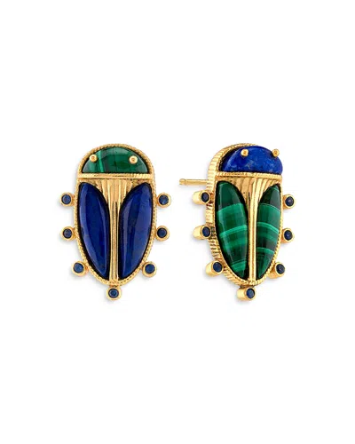 Capucine De Wulf Multi Gemstone Scarab Mismatch Stud Earrings In Gold