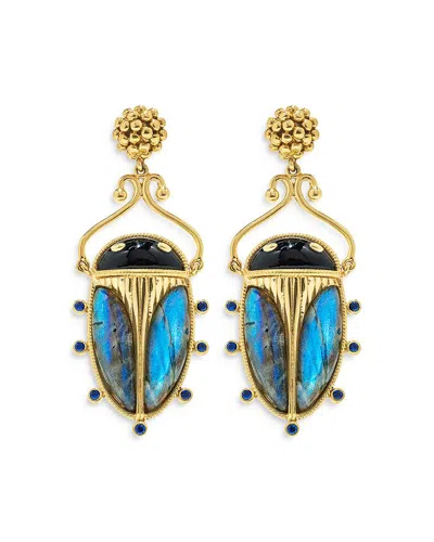 Capucine De Wulf Scarab Berry Drop Earrings In Black Agat/blue