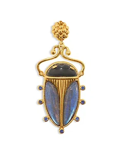 Capucine De Wulf Scarab Labradorite & Agate Pendant In 18k Gold Plated In Blue/gold