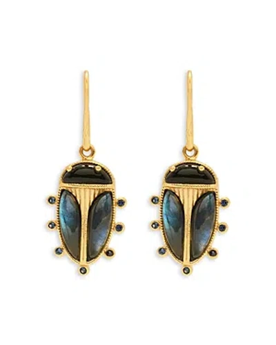 Capucine De Wulf Scarab Petite Labradorite & Onyx Drop Earrings In Gold