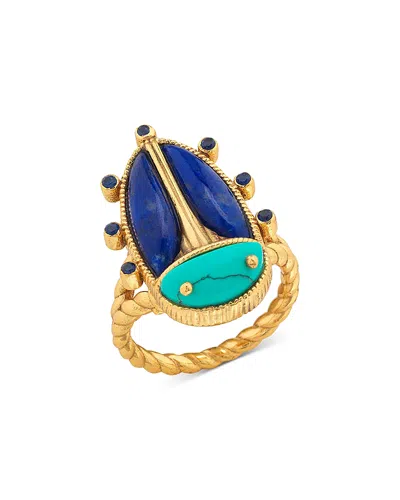 Capucine De Wulf Turquoise & Lapis Lazuli Scarab Grande Ring In Purple