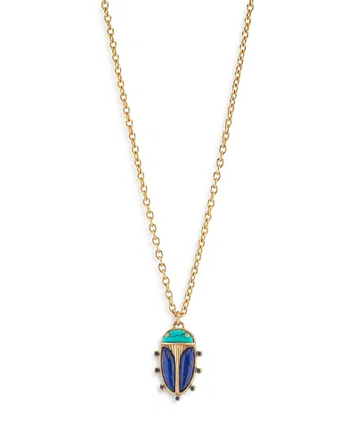 Capucine De Wulf Turquoise & Lapis Lazuli Scarab Pendant Necklace, 16-18 In Gold