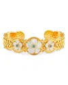 Capucine De Wulf Villandry Dyed Jade & Mother Of Pearl Fleur Scalloped Cuff Bracelet In 18k Gold Plated In Gold
