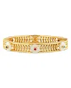 Capucine De Wulf Villandry Dyed Jade & Mother Of Pearl Fleur Vine Bangle Bracelet In 18k Gold Plated In Gold
