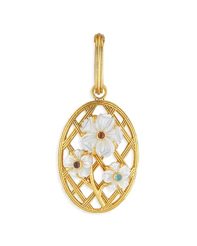 Capucine De Wulf Villandry Dyed Jade & Mother Of Pearl Flower Lattice Pendant In 18k Gold Plated