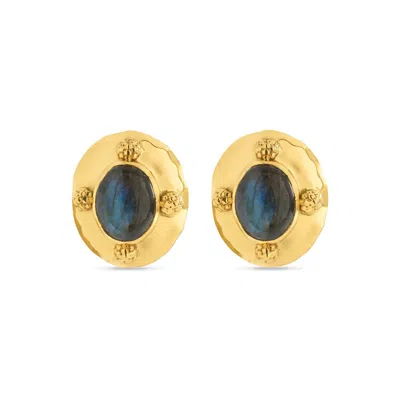 Capucine De Wulf Women's Cleopatra Oval Stud Earrings In Hammered Gold/ Blue Labradorite In Multi