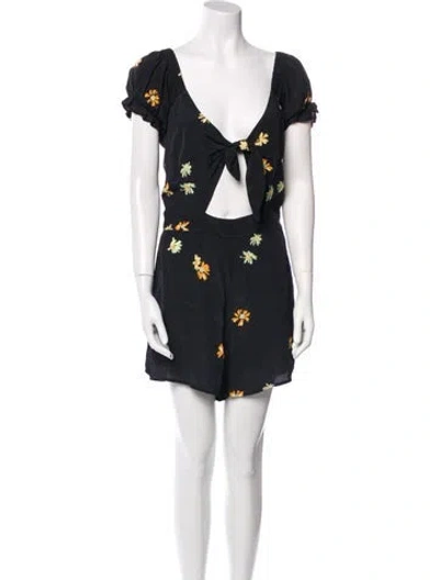 Pre-owned Capulet Floral Print Scoop Neck Romper In Blue