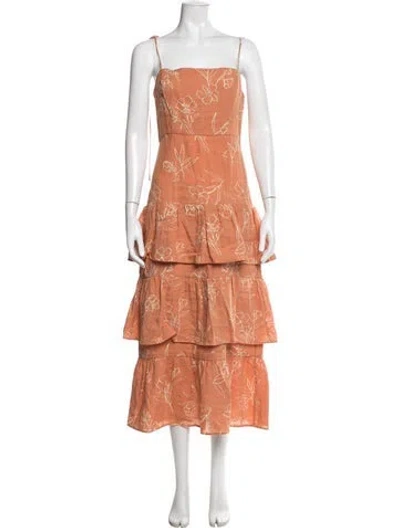 Pre-owned Capulet Linen Midi Length Dress In Orange