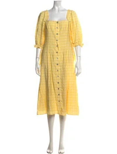 Pre-owned Capulet Plaid Print Midi Length Dress In Yellow