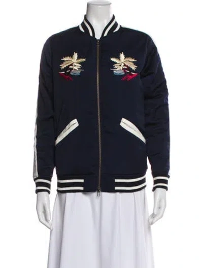 Pre-owned Capulet Silk Floral Print Bomber Jacket In Blue