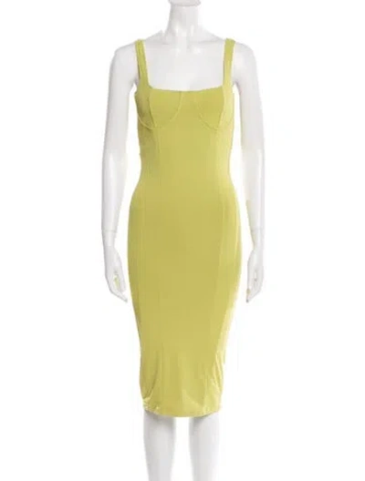 Pre-owned Capulet Square Neckline Midi Length Dress In Green