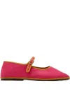 Capulette Bambina Buckle-strap Linen Ballet Flats In Pink