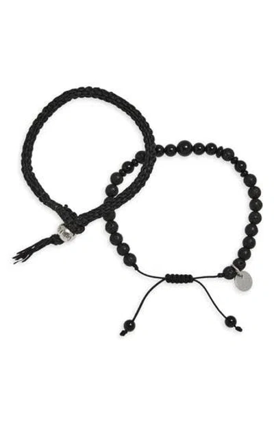 Caputo & Co 2-pack Assorted Onyx & Braided Nylon Bracelets In Black