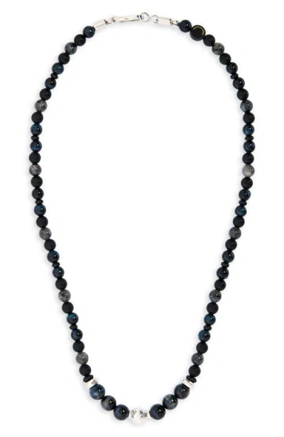 Caputo & Co Beaded Stone Necklace In Black