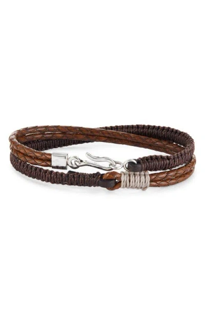 Caputo & Co Double Wrapped Braided Leather Bracelet In Brown