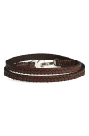 Caputo & Co Embossed Double Wrap Leather Bracelet In Brown