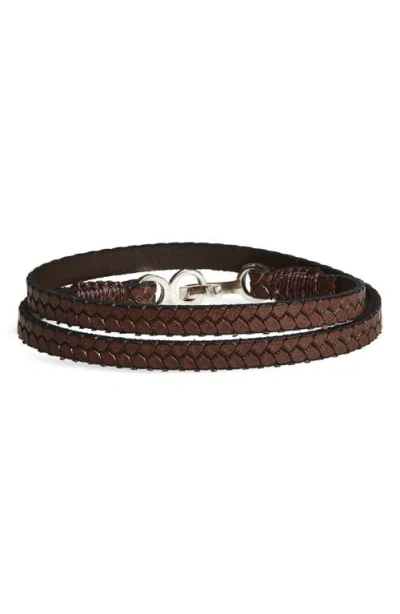 Caputo & Co Embossed Double Wrap Leather Bracelet In Brown