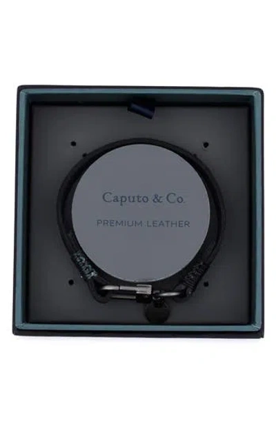 Caputo & Co Embossed Multistripe Leather Bracelet In Black