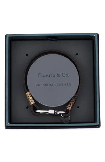 Caputo & Co Embossed Multistripe Leather Bracelet In Brown