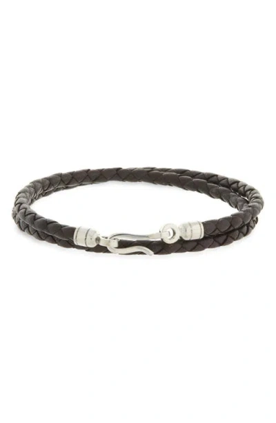 Caputo & Co Euro Braided Leather Double Wrap Bracelet In Brown