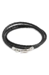 Caputo & Co Euro Braided Leather Triple Wrap Bracelet In Black