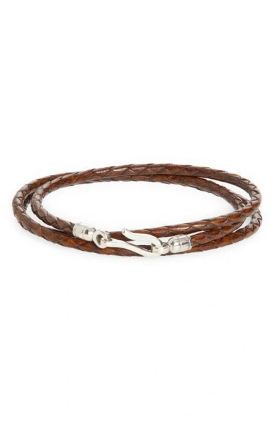 Caputo & Co Euro Braided Leather Triple Wrap Bracelet In Brown