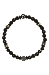 Caputo & Co Evil Eye Beaded Stretch Bracelet In Black