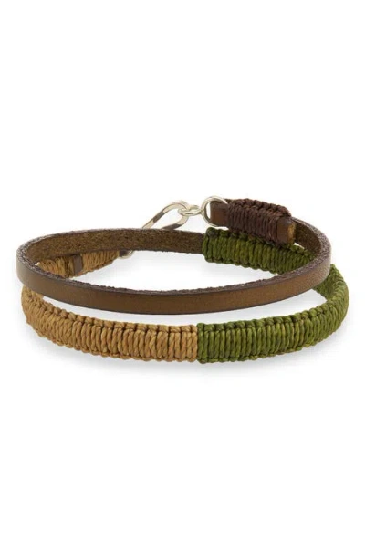 Caputo & Co Hand-knotted Leather Double Wrap Bracelet In Olive Combo