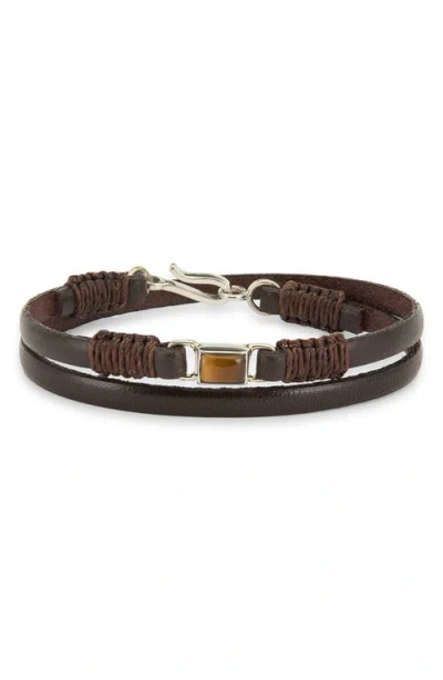 Caputo & Co Leather & Tiger Eye Double Wrap Bracelet