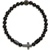 Caputo & Co Semiprecious Stone Cross Beaded Stretch Bracelet In Black