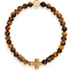 Caputo & Co Semiprecious Stone Cross Beaded Stretch Bracelet In Brown