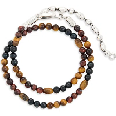 Caputo & Co Sterling Silver & Semiprecous Stone Bead Double Wrap Bracelet In Tiger Eye