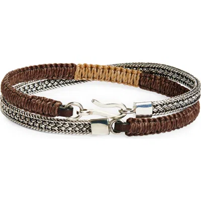 Caputo & Co Artisan Sterling Silver & Leather Macramé Double Wrap Bracelet In Brown Combo