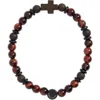 Caputo & Co Azabache Cross Beaded Stretch Bracelet In Red Tiger Eye