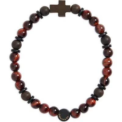 Caputo & Co Azabache Cross Beaded Stretch Bracelet In Red Tiger Eye