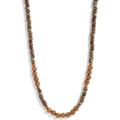 Caputo & Co Brass & Stone Bead Necklace In Olive Combo