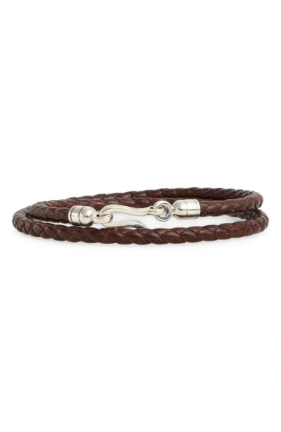 Caputo & Co Euro Braided Leather Double Wrap Bracelet In Tan