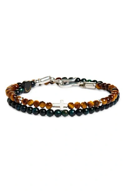 Caputo & Co Tiger's Eye Beaded Cross Double Wrap Bracelet In Tiger Eye