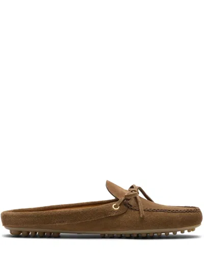 Car Shoe Almond-toe Suede Driving Slippers In Brown