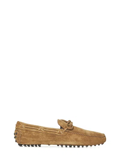 Car Shoe Beige Suede Flat Shoes With Dotted Rubber Sole
