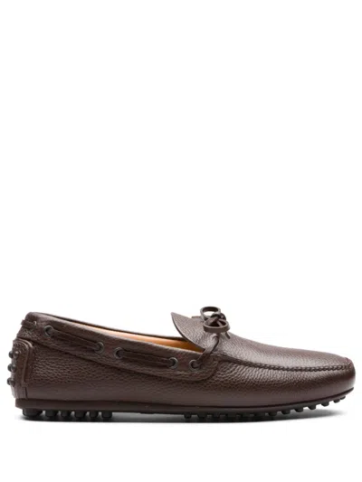 Car Shoe Bow-detail Leather Driving Shoes In Brown