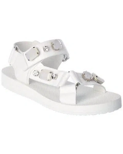 Pre-owned Car Shoe Crystal Embellished Leather-trim Sandal Women's White 35